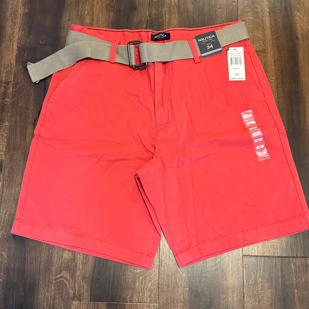 2/$20 Nautica Men's Red Belted Walking Shorts NWT